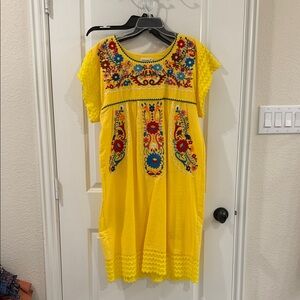 Embroidered Yellow Midi Dress